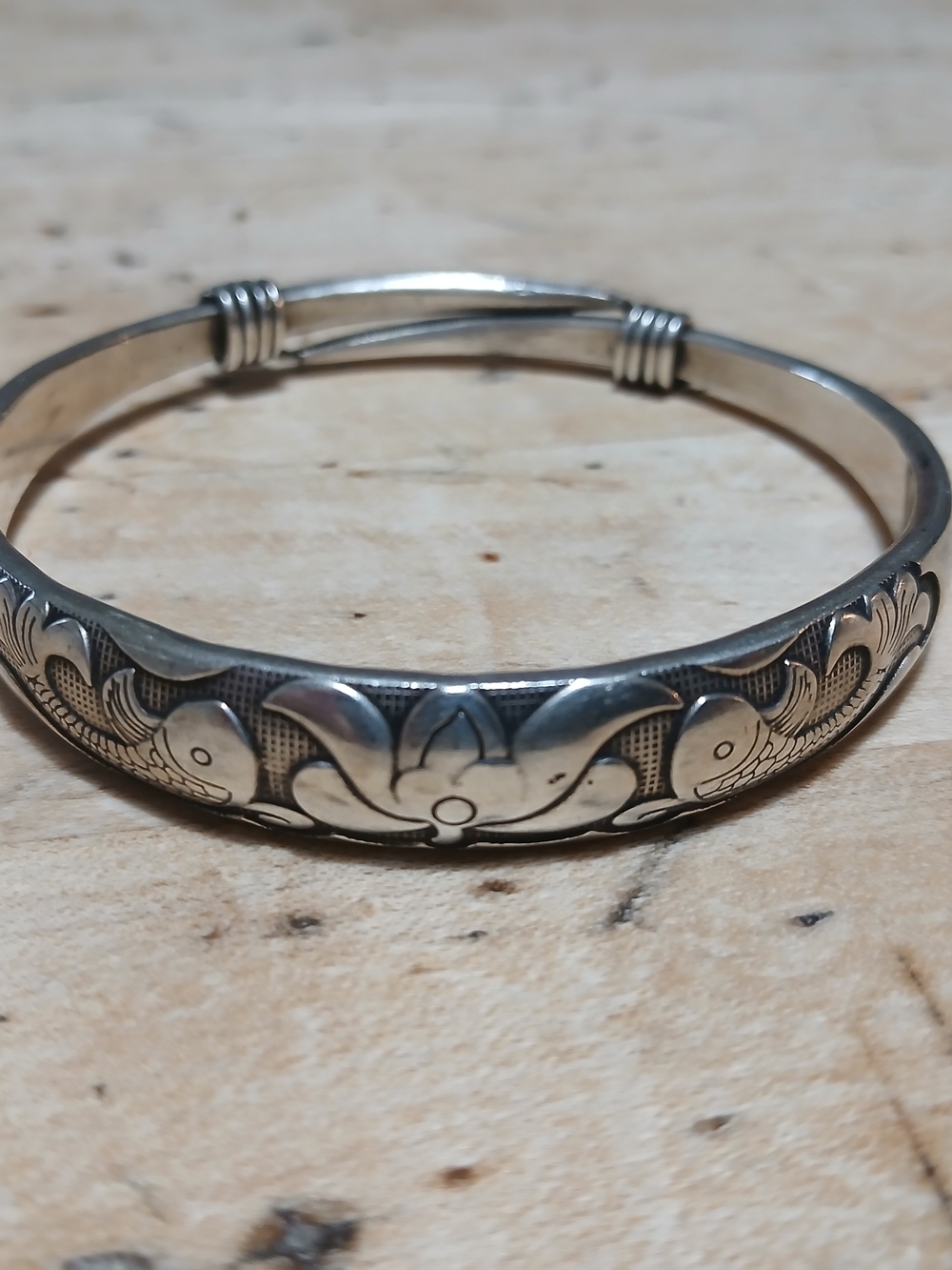 Vintage Asian Themed Bracelet With Lotus And Koi Fish 8"